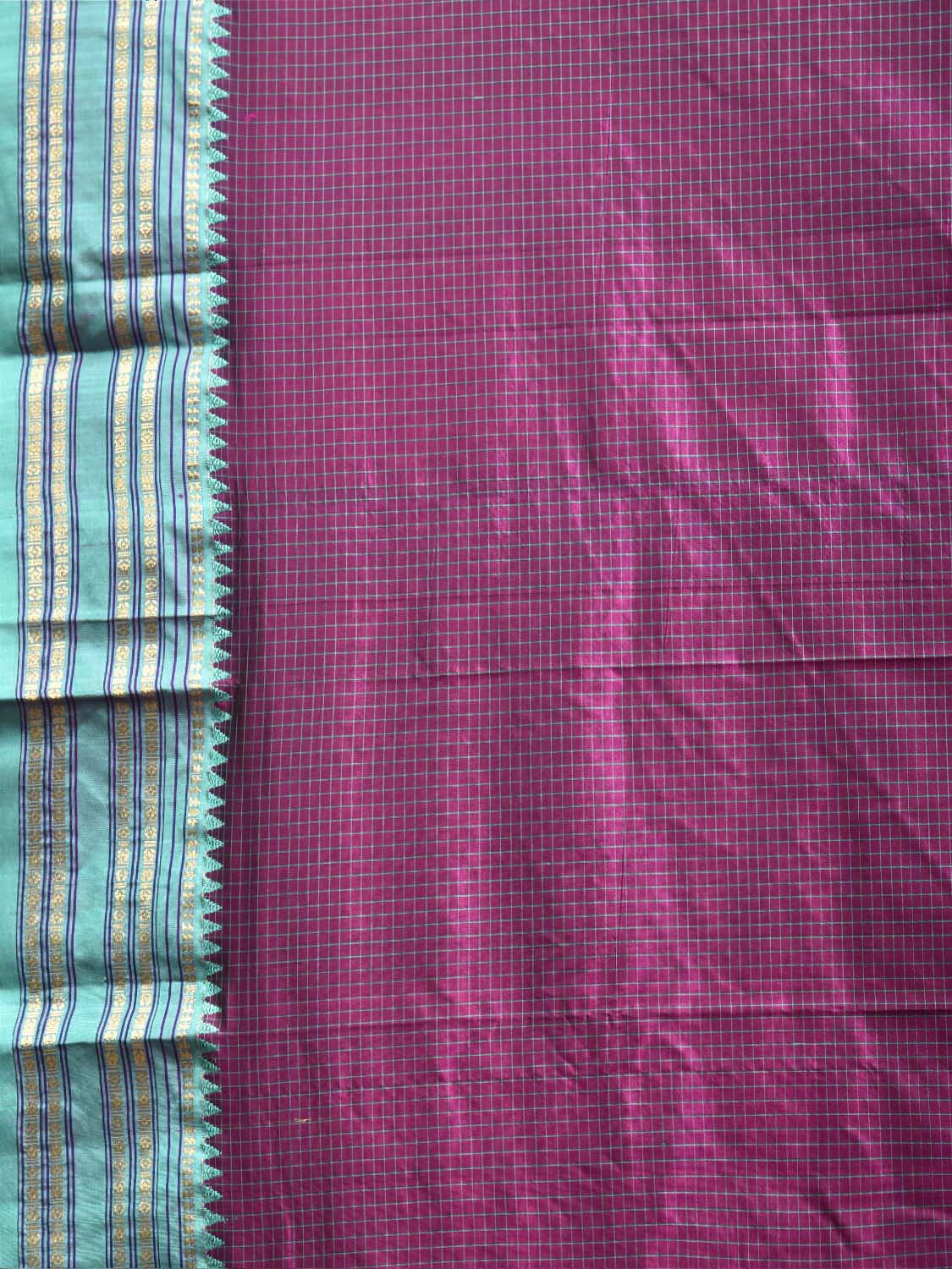 Purple and Turquoise Narayanpet Silk Saree with Checks Design np1345