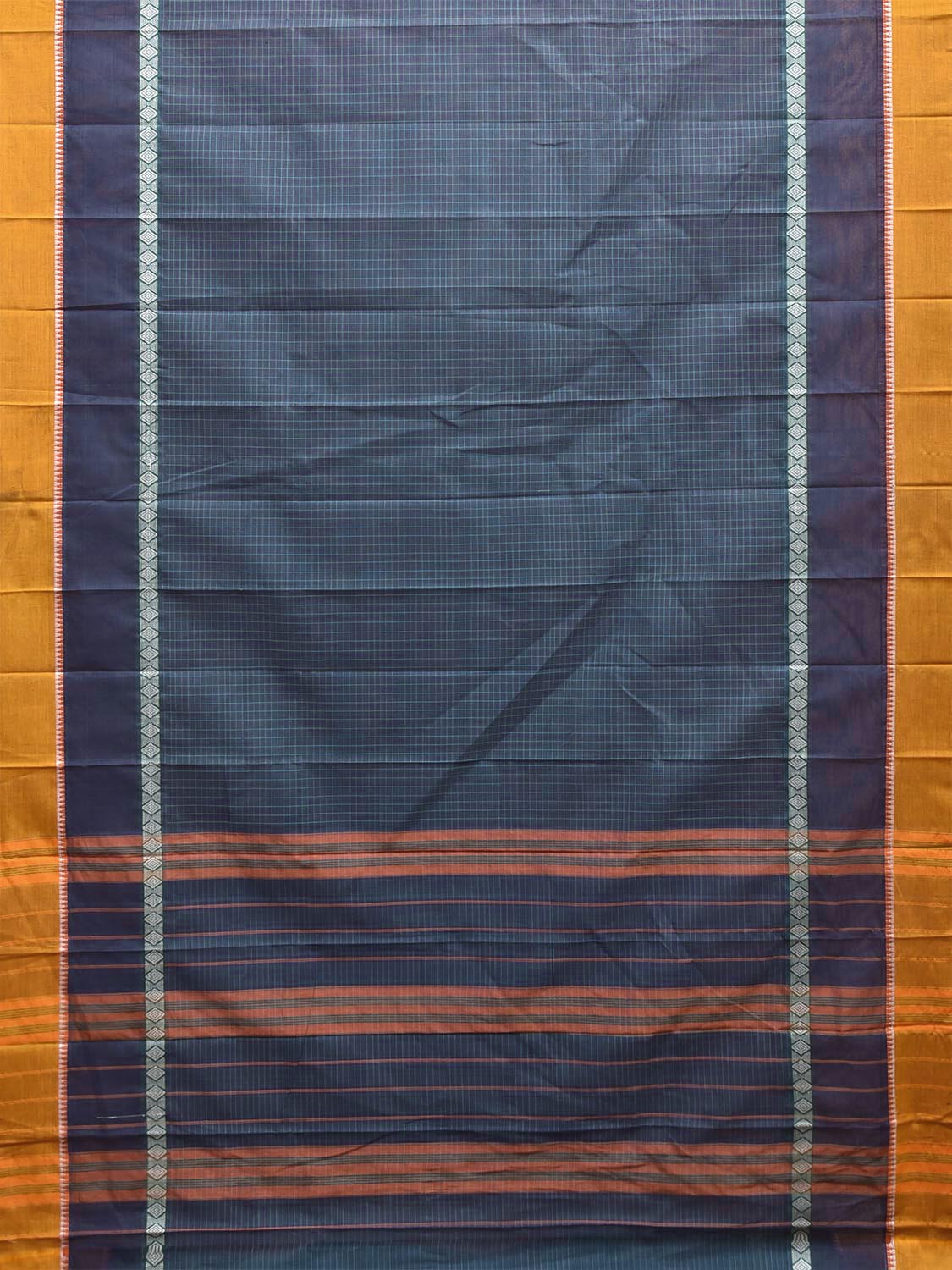 Dark Blue and Yellow Narayanpet Cotton Handloom Saree with Big Border Design No Blouse np1346
