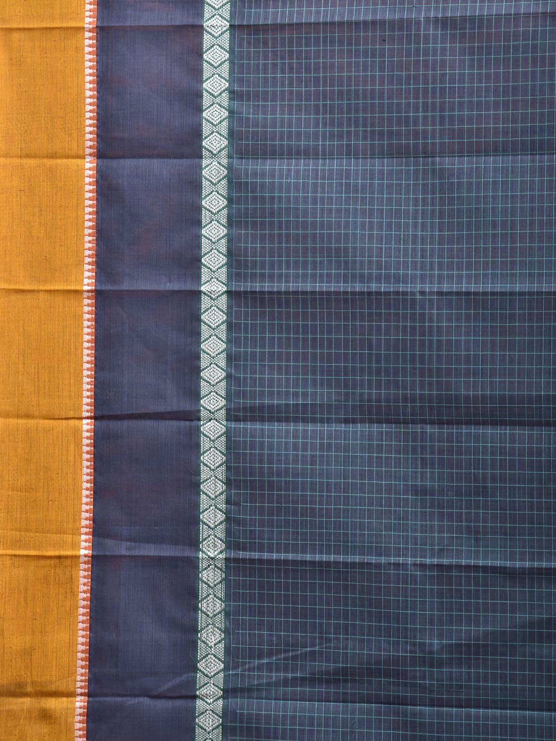 Dark Blue and Yellow Narayanpet Cotton Handloom Saree with Big Border Design No Blouse np1346