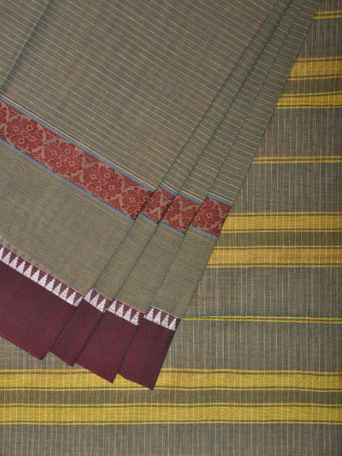 Sea Green and Maroon Narayanpet Cotton Handloom Saree with Strips Design No Blouse np1347