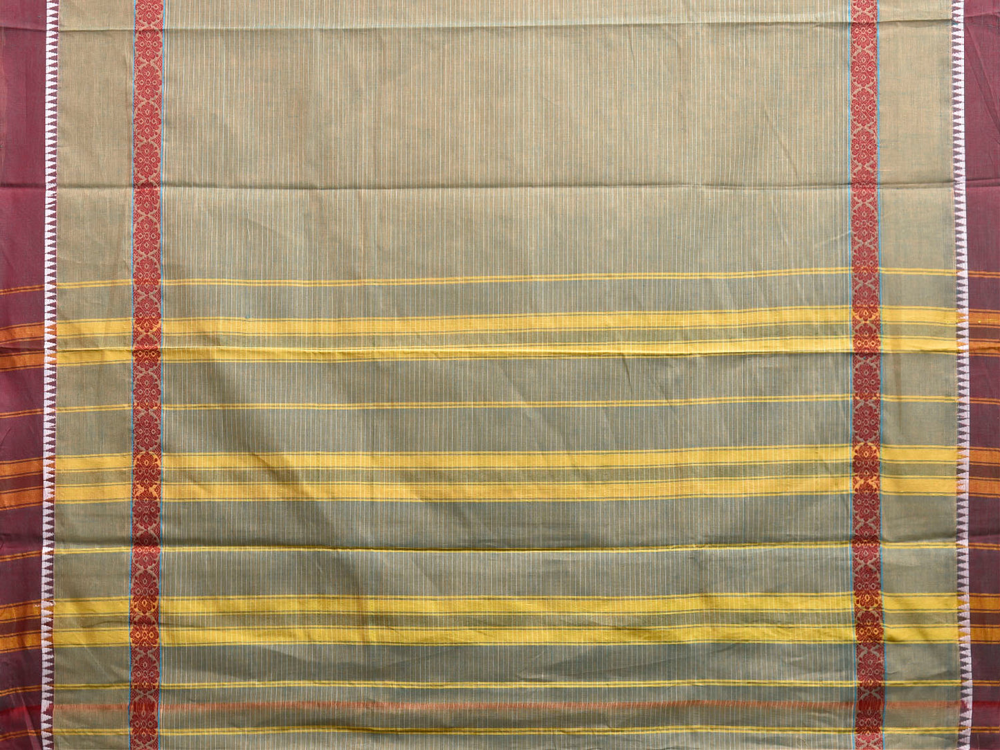 Sea Green and Maroon Narayanpet Cotton Handloom Saree with Strips Design No Blouse np1347