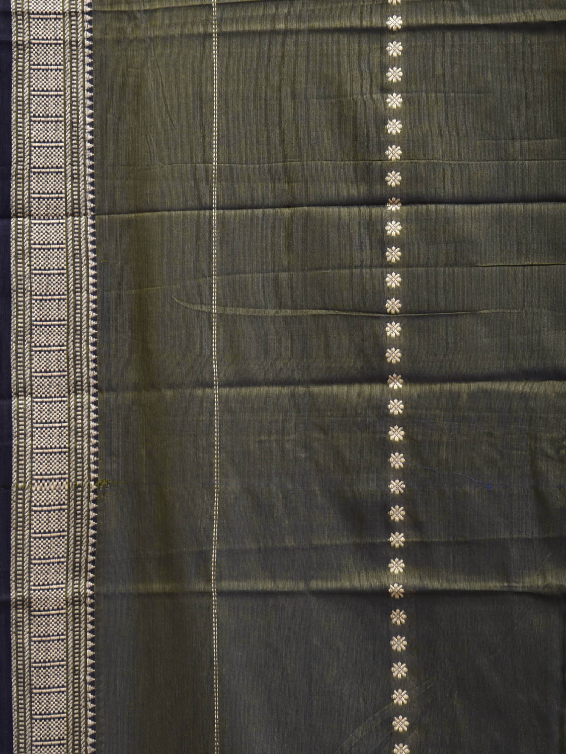 Dark Olive Narayanpet Cotton Saree with Strips Design No Blouse np1349