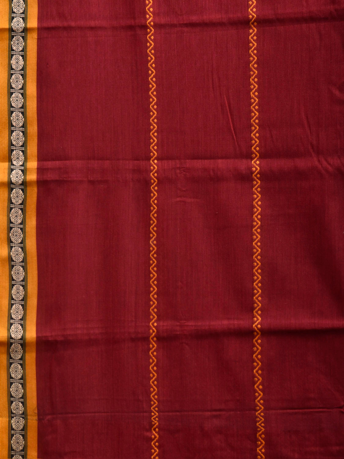 Dark Red and Yellow Narayanpet Cotton Saree with Strips Design No Blouse np1364