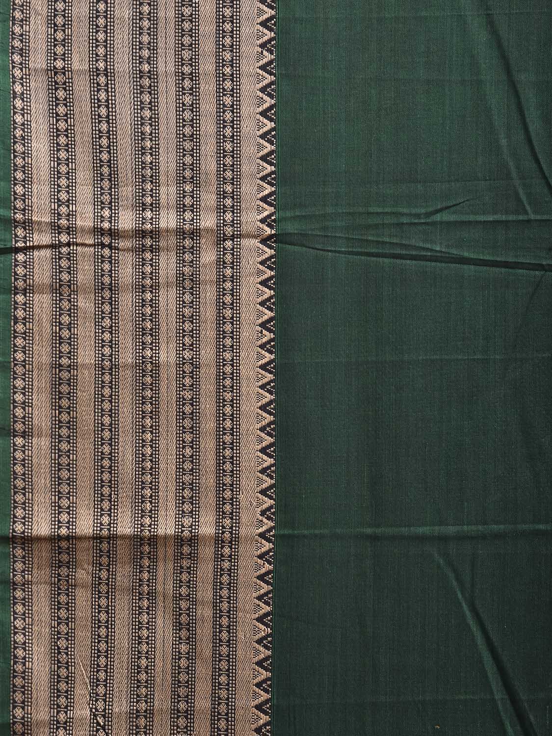 Green Narayanpet Cotton Plain Saree with Big Border and Strips Pallu Design No Blouse np1365