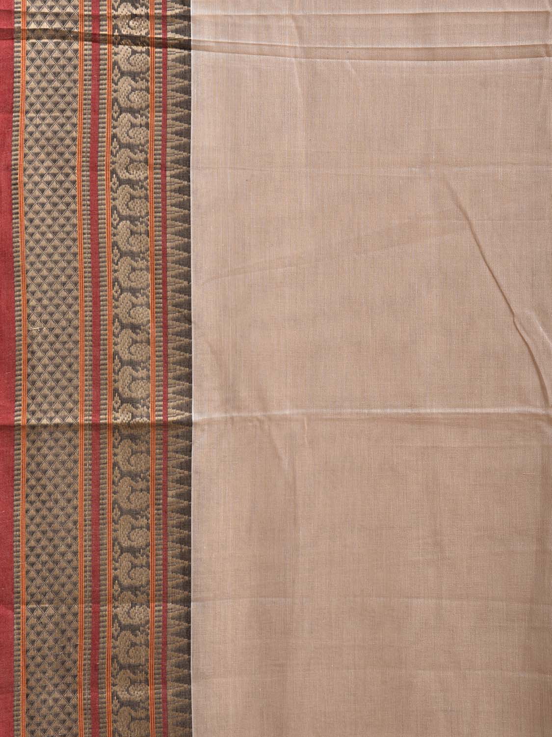 Cream Narayanpet Cotton Plain Saree with Kanchi Border and Strips Pallu Design No Blouse np1369