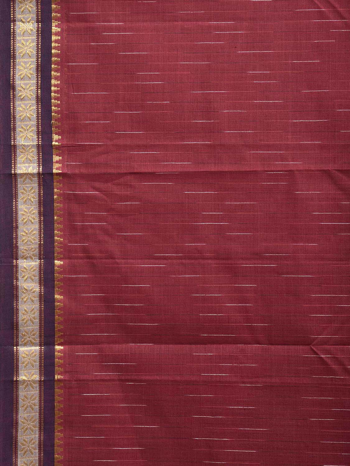 Maroon Narayanpet Cotton Handloom Saree with Strips Pallu Design No Blouse np1373