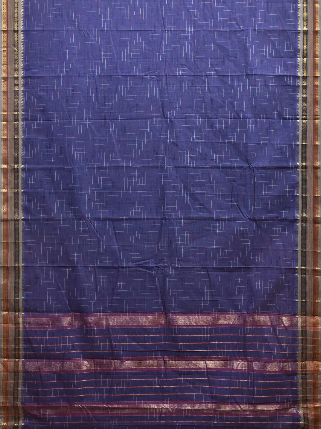 Blue Narayanpet Cotton Handloom Saree with Strips Pallu Design No Blouse np1374