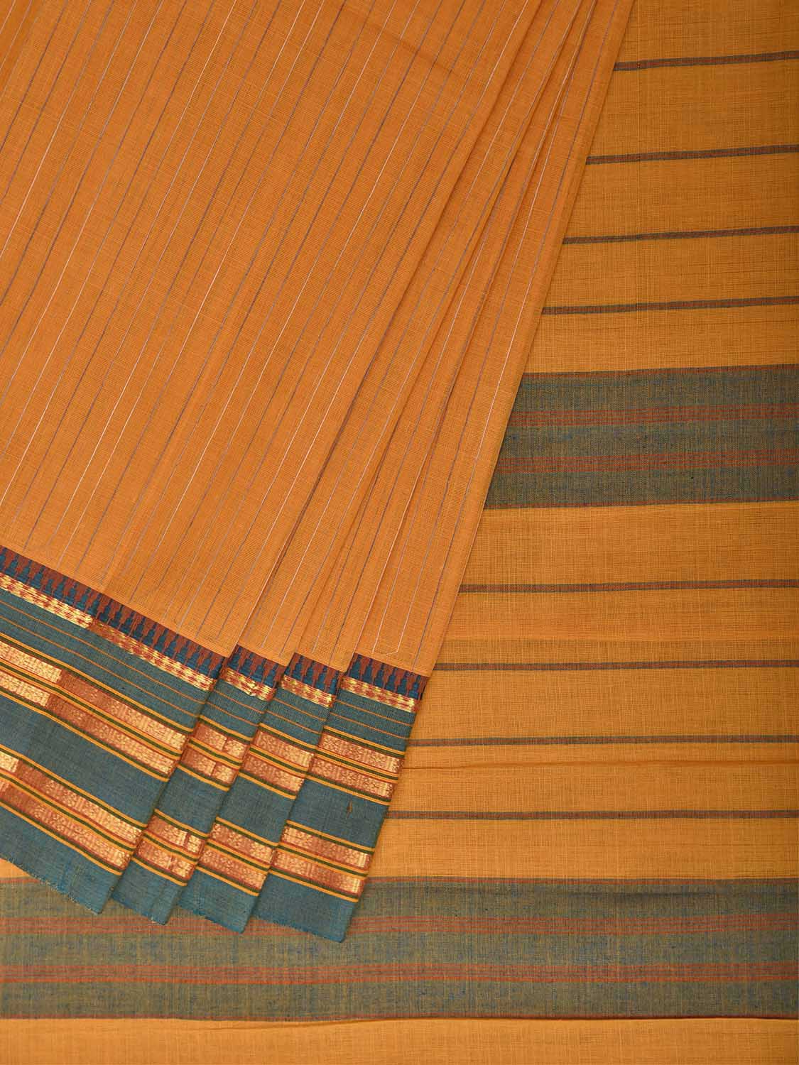 Yellow Narayanpet Cotton Handloom Saree with Strips Design No Blouse np1382