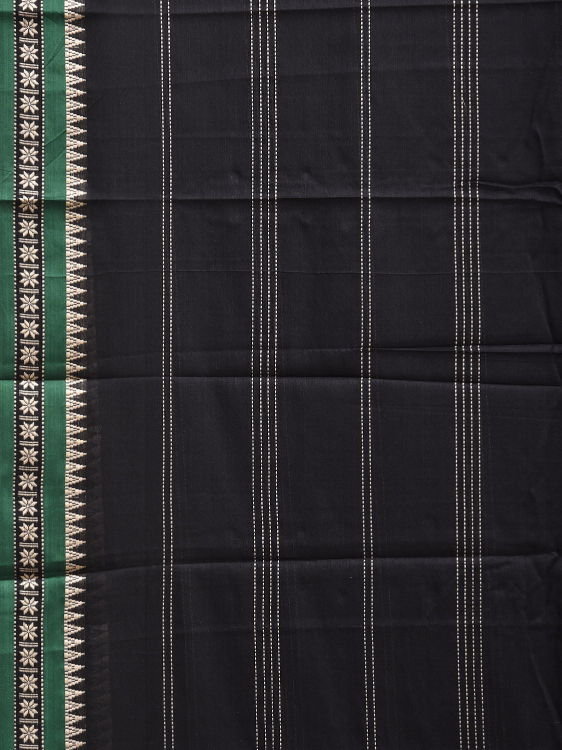 Black and Green Narayanpet Cotton Saree with Strips Design No Blouse np1390