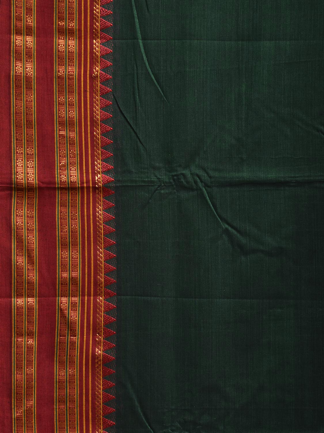 Dark Green and Maroon Narayanpet Cotton Saree with Strips Pallu Design No Blouse np1391