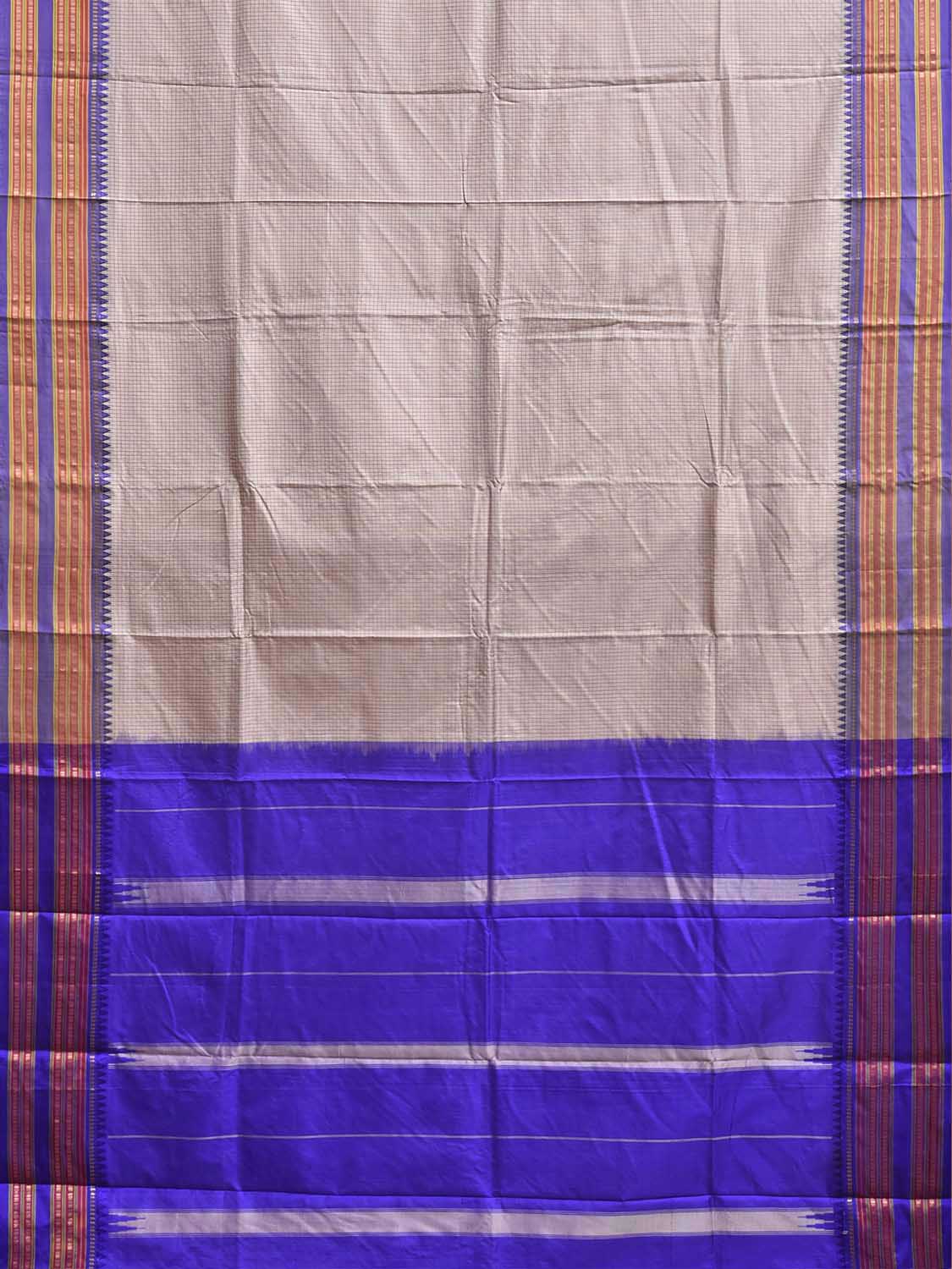 White and Blue Narayanpet Silk Saree with Check Design np1394