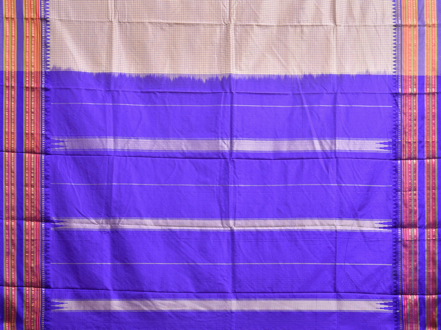 White and Blue Narayanpet Silk Saree with Check Design np1394