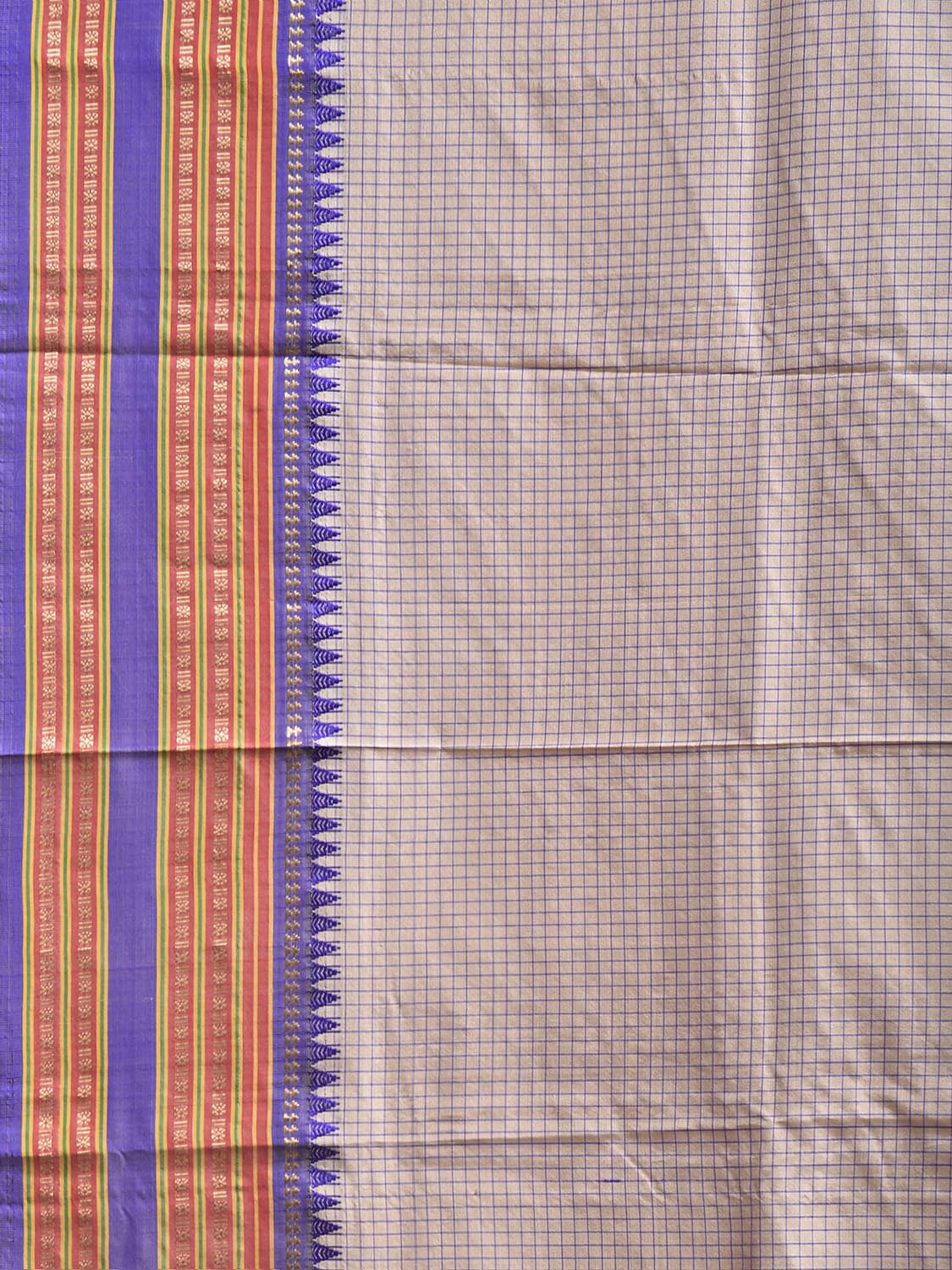 White and Blue Narayanpet Silk Saree with Check Design np1394