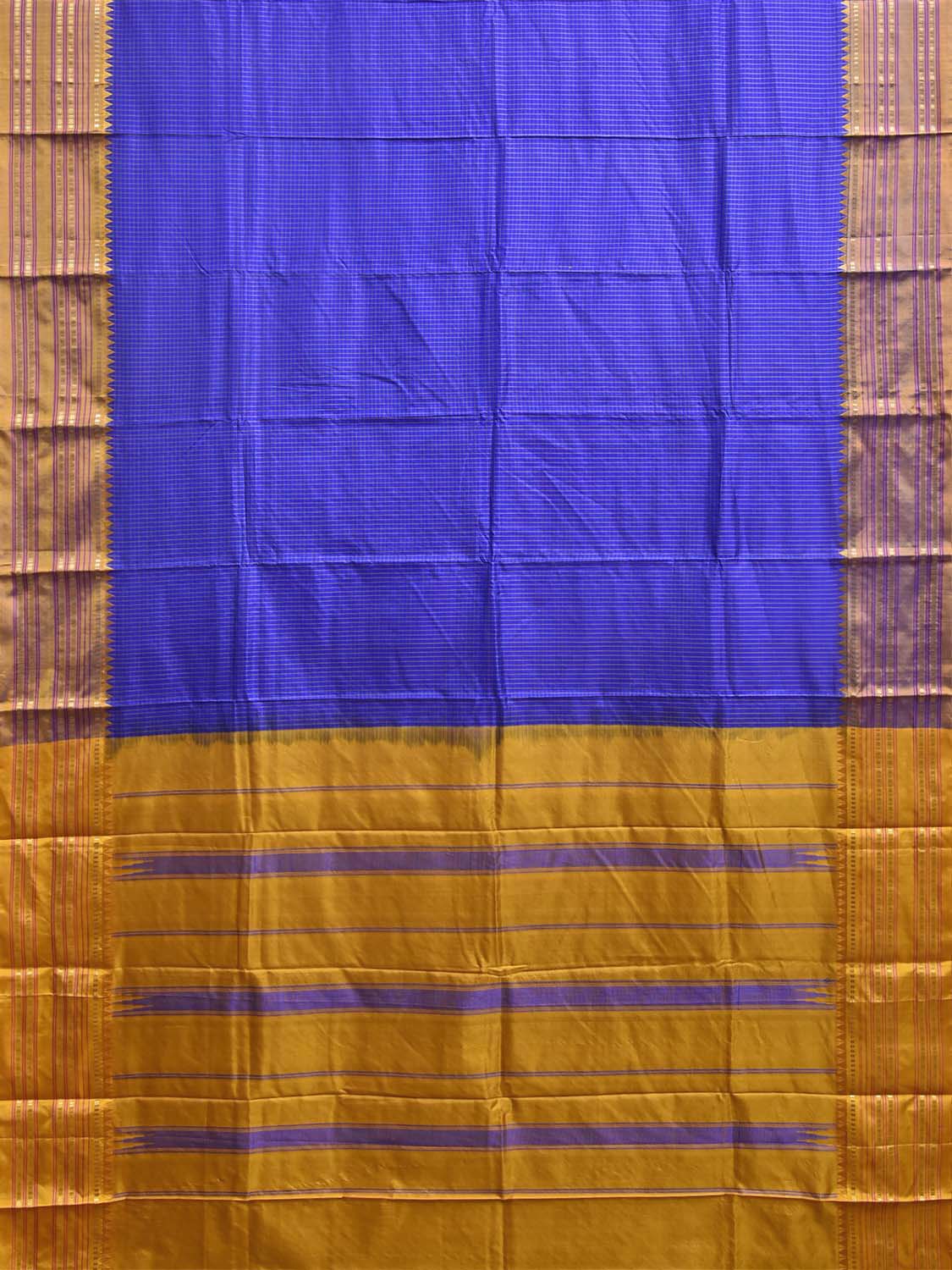 Blue and Yellow Narayanpet Silk Saree with Check Design np1396