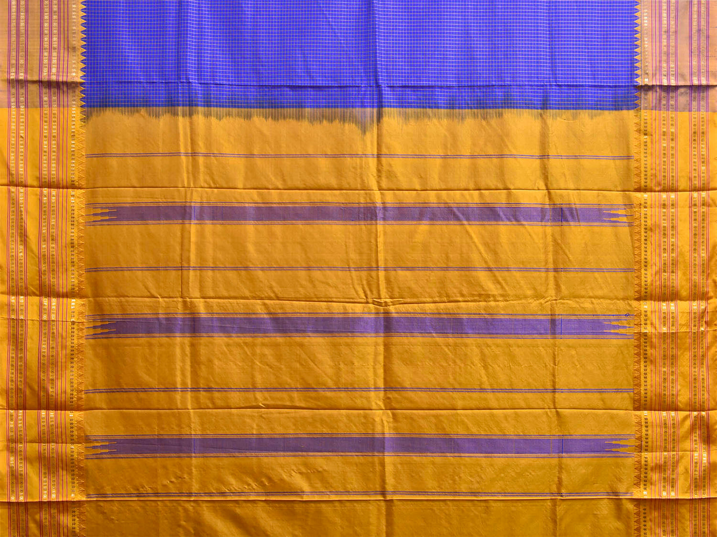 Blue and Yellow Narayanpet Silk Saree with Check Design np1396