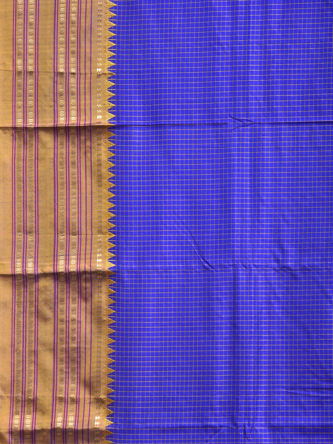 Blue and Yellow Narayanpet Silk Saree with Check Design np1396
