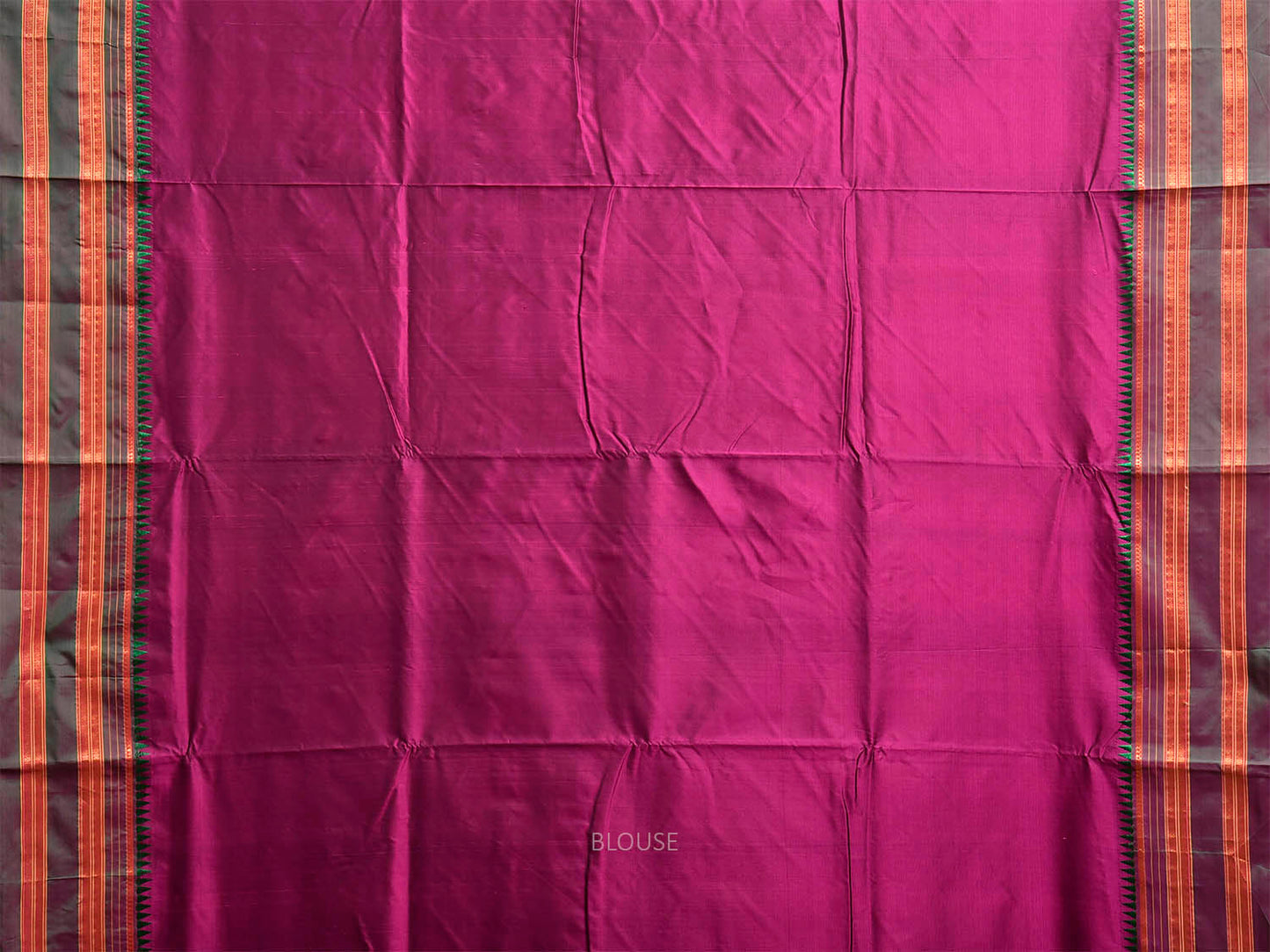 Magenta and Green Narayanpet Silk Plain Saree with Contrast Pallu Design np1397