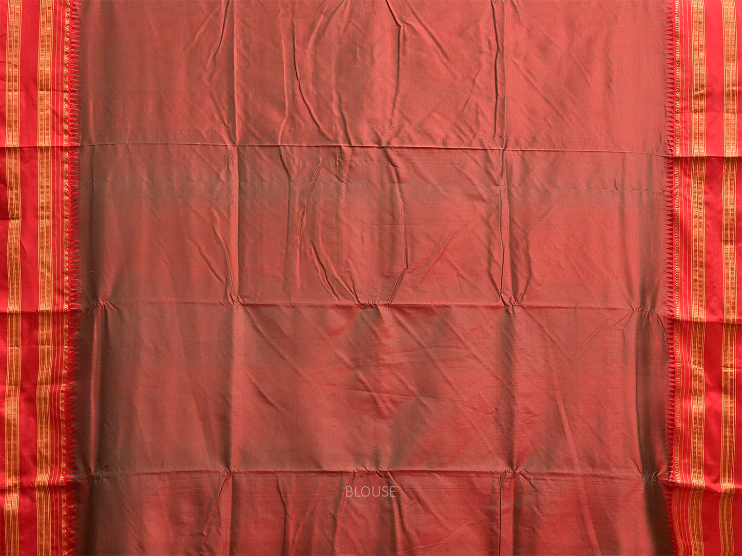 Brown and Red Narayanpet Silk Plain Saree with Contrast Pallu Design np1399