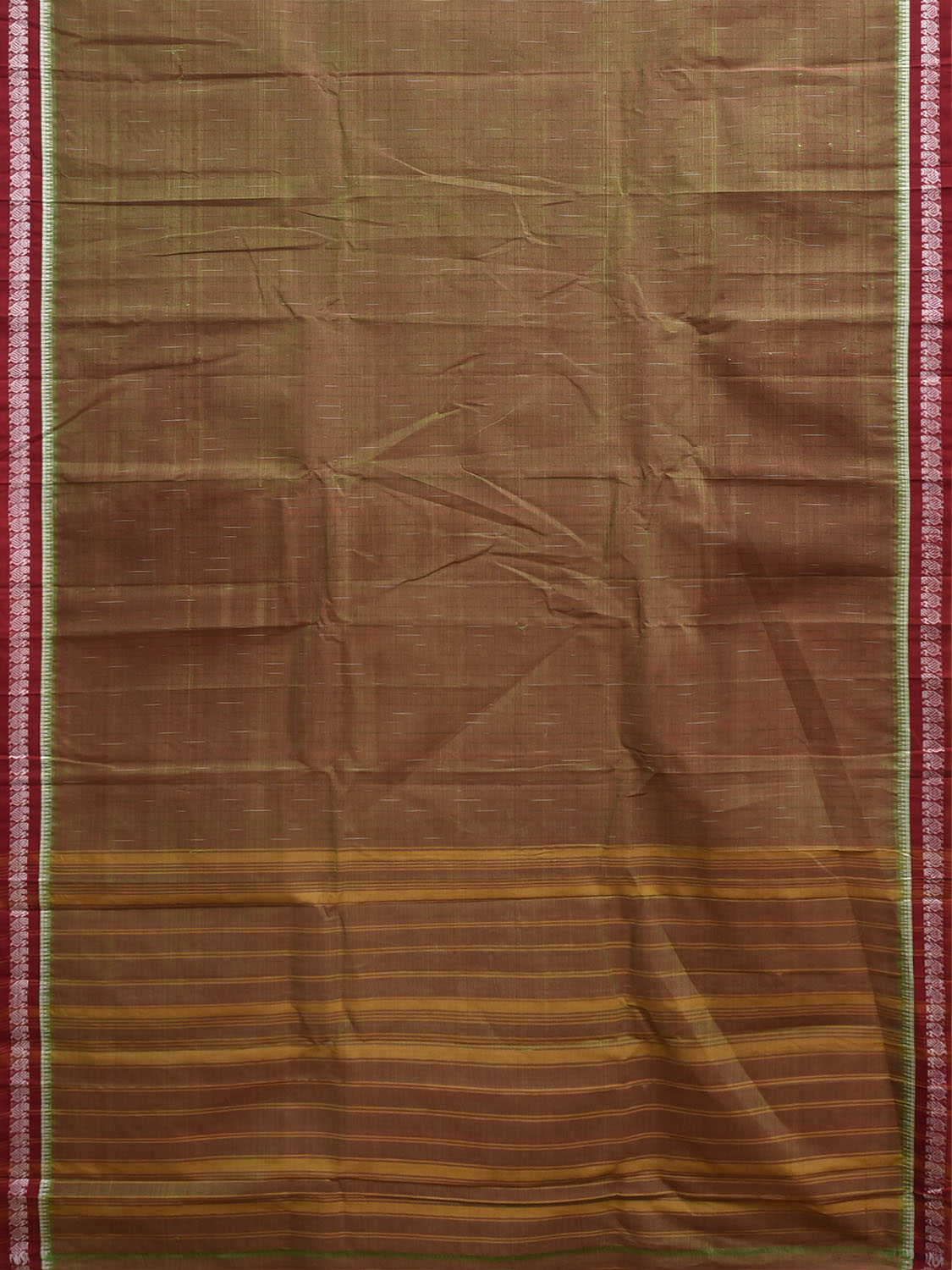 Olive and Dark Red Narayanpet Cotton Handloom Saree with Strips Pallu Design No Blouse np1402
