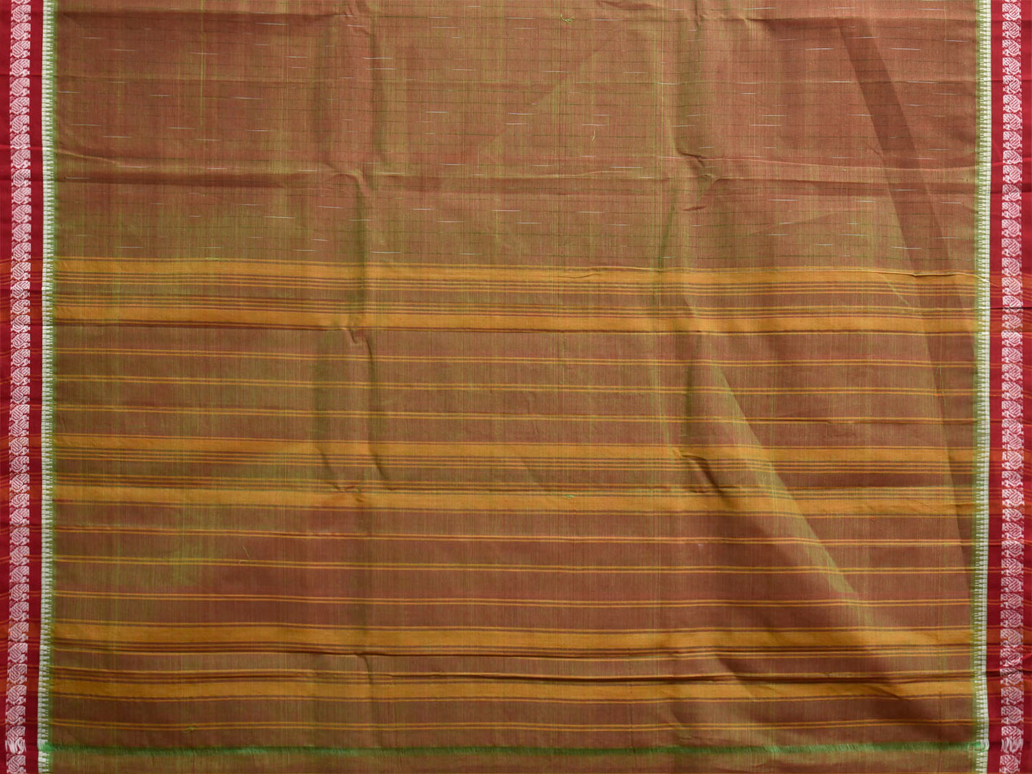 Olive and Dark Red Narayanpet Cotton Handloom Saree with Strips Pallu Design No Blouse np1402