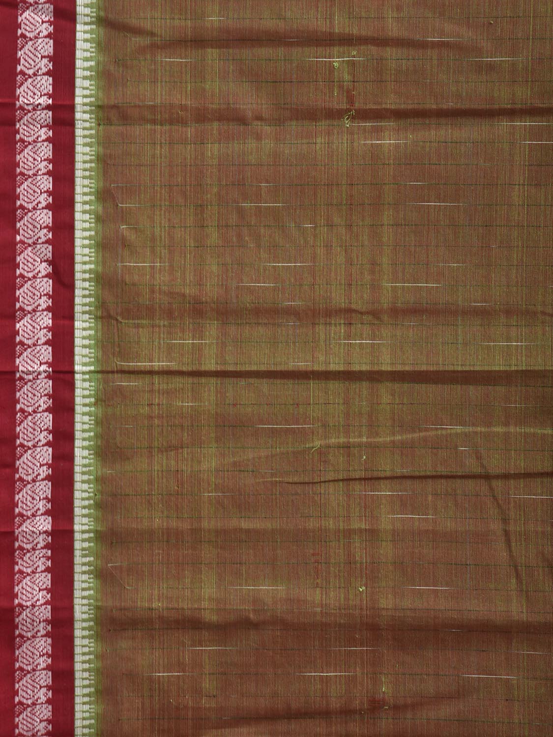 Olive and Dark Red Narayanpet Cotton Handloom Saree with Strips Pallu Design No Blouse np1402