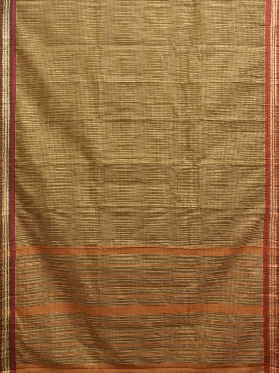Olive and Orange Narayanpet Cotton Handloom Saree with Strips Design No Blouse np1404