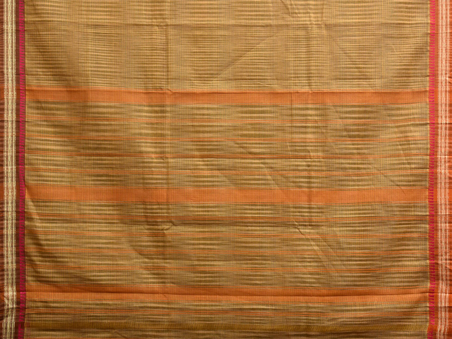 Olive and Orange Narayanpet Cotton Handloom Saree with Strips Design No Blouse np1404