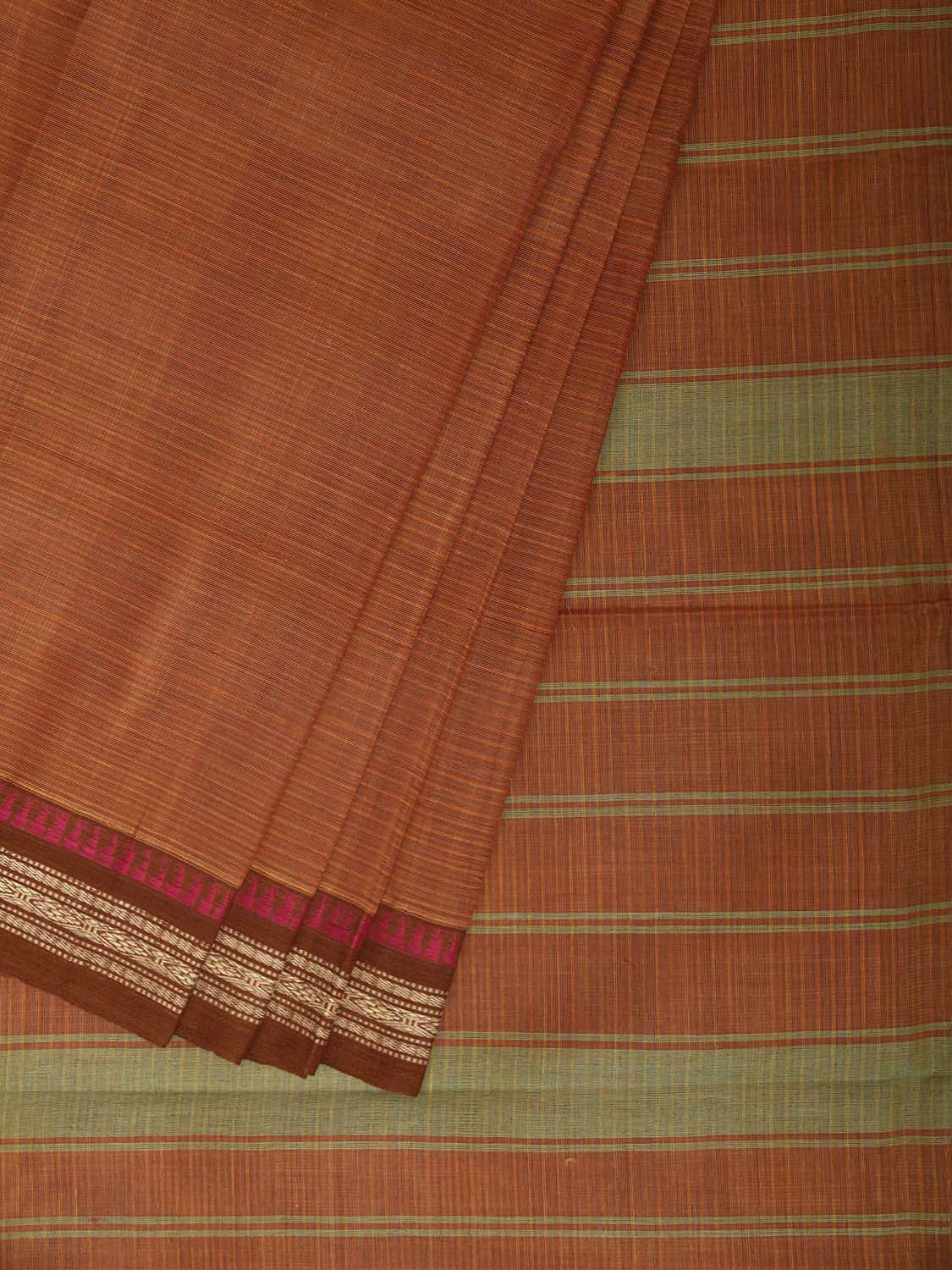 Rust and Light Green Narayanpet Cotton Handloom Saree with Strips Pallu Design No Blouse np1405