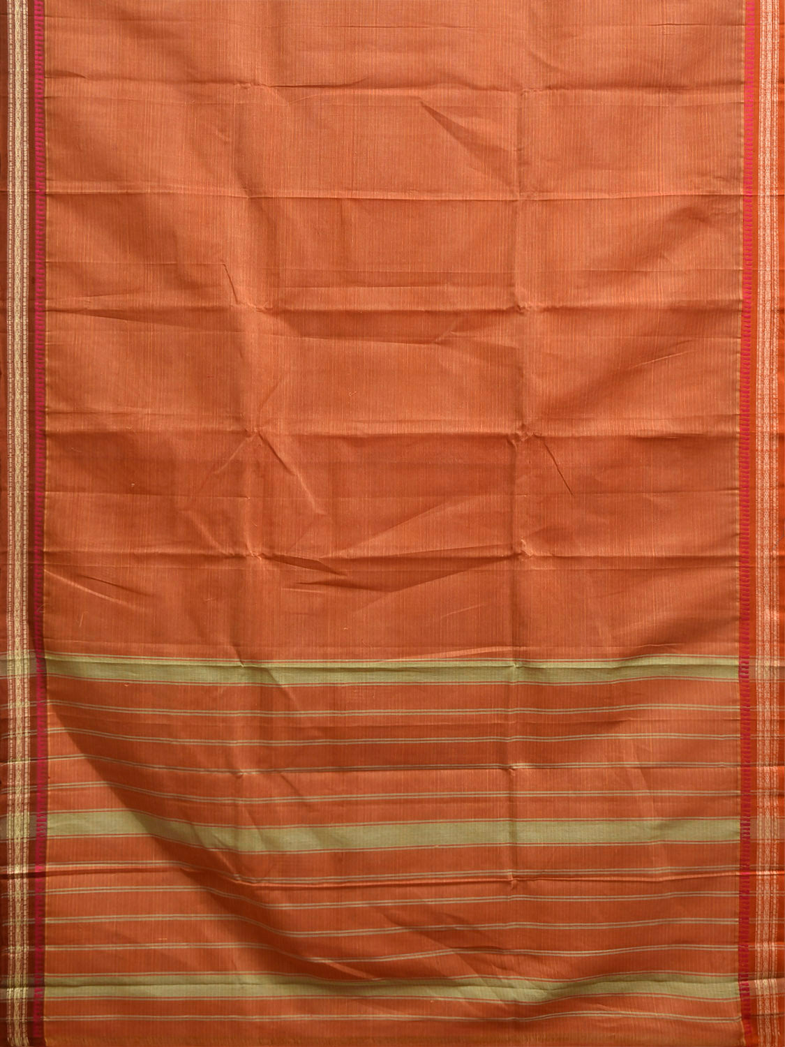 Rust and Light Green Narayanpet Cotton Handloom Saree with Strips Pallu Design No Blouse np1405