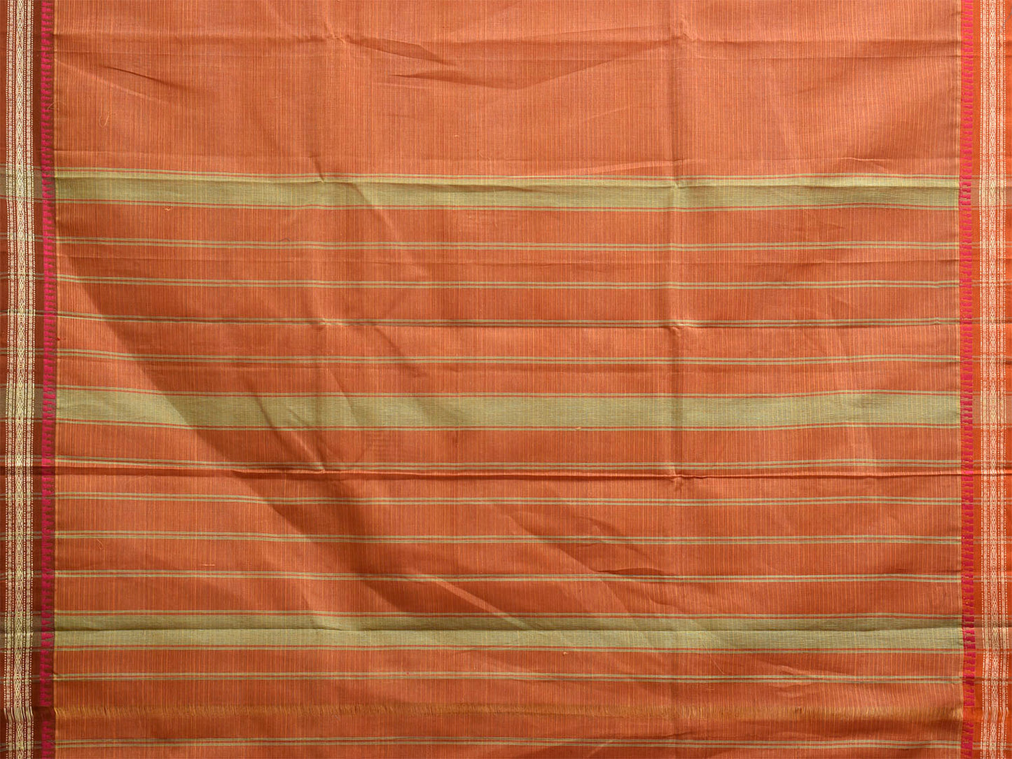 Rust and Light Green Narayanpet Cotton Handloom Saree with Strips Pallu Design No Blouse np1405
