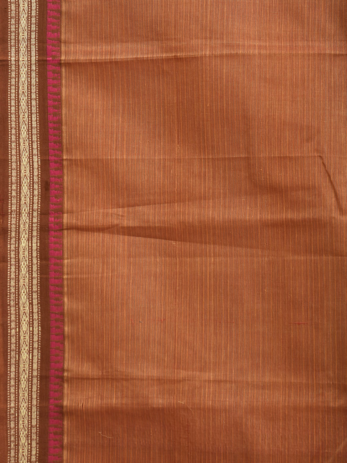 Rust and Light Green Narayanpet Cotton Handloom Saree with Strips Pallu Design No Blouse np1405