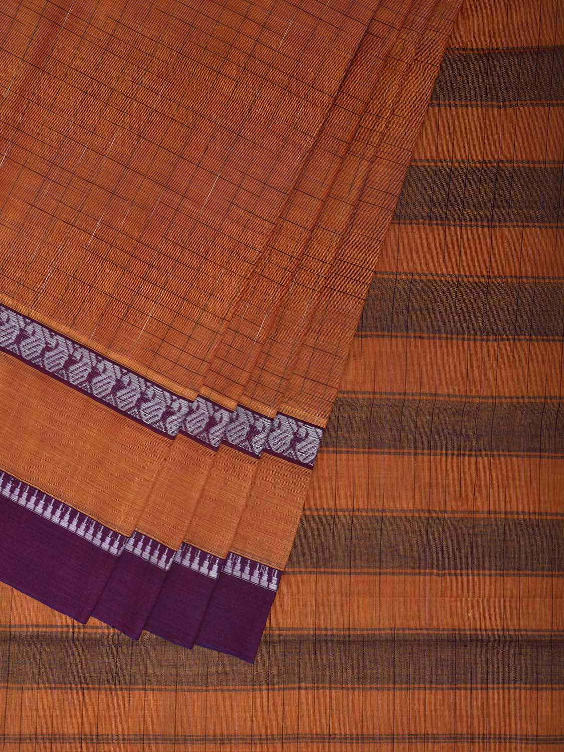 Orange and Purple Narayanpet Cotton Handloom Saree with One Side Big Border Design No Blouse np1407