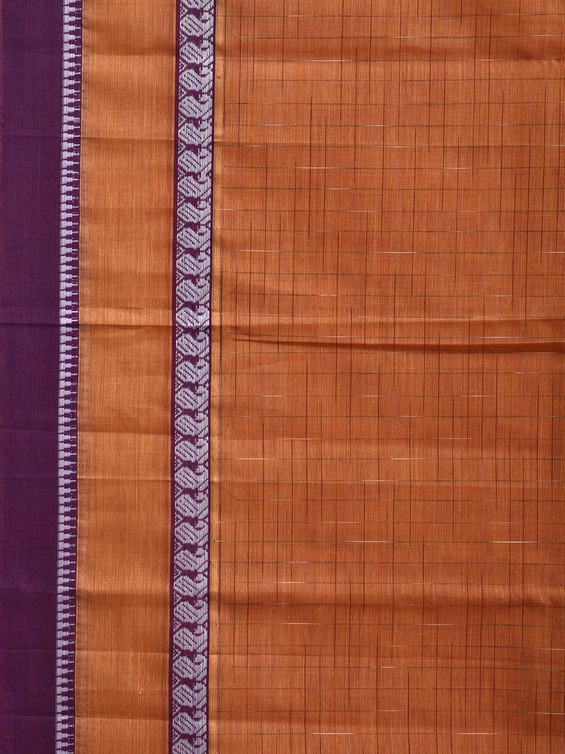 Orange and Purple Narayanpet Cotton Handloom Saree with One Side Big Border Design No Blouse np1407