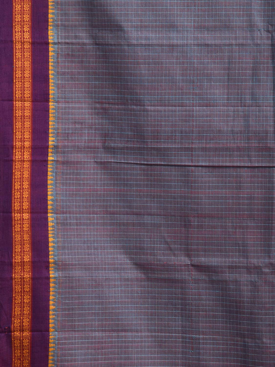 Indigo and Purple Narayanpet Cotton Handloom Saree with Checks Design No Blouse np1408