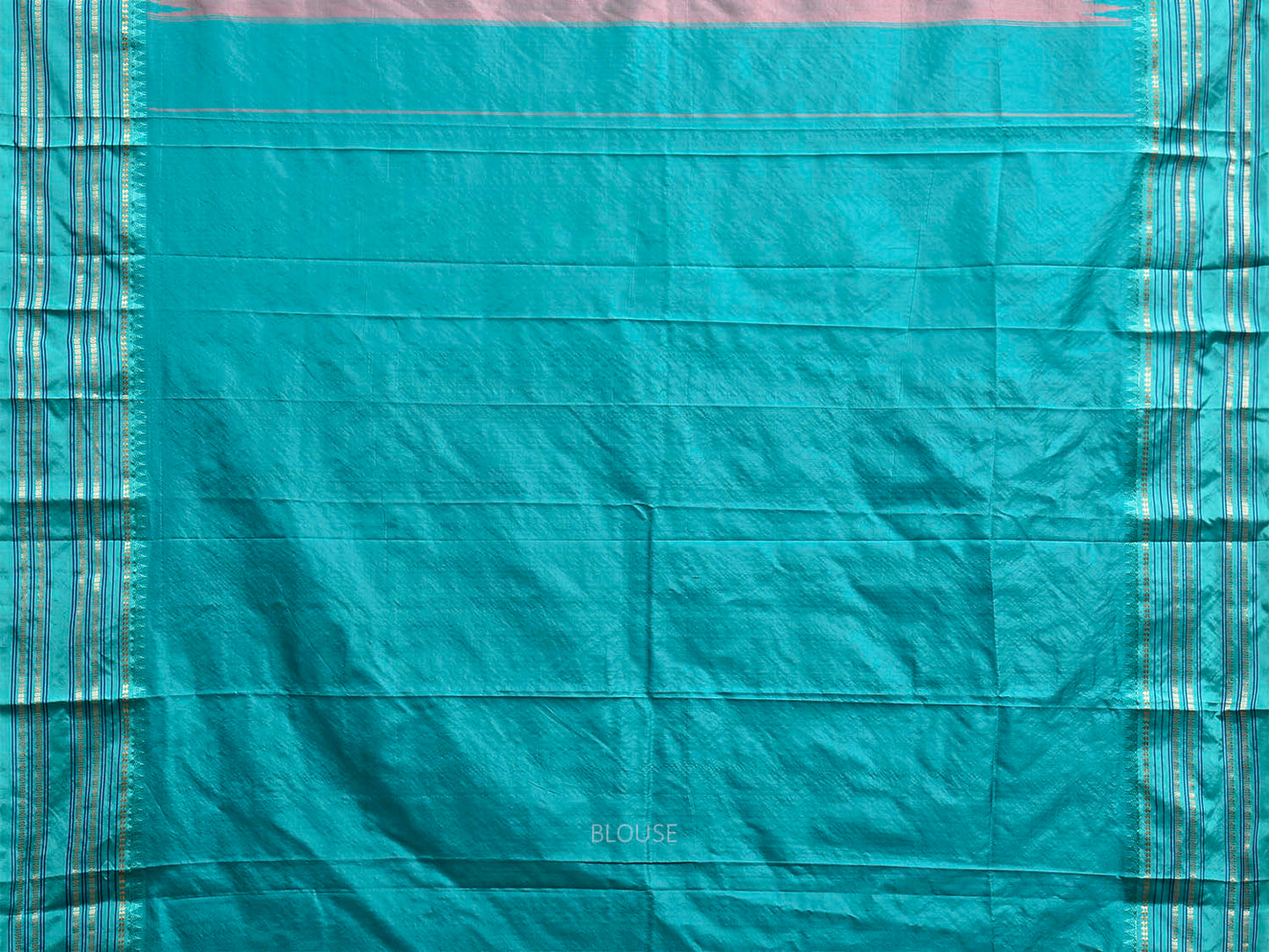 Peach and Turquoise Narayanpet Silk Saree with Checks and Contrast Pallu Design np1409