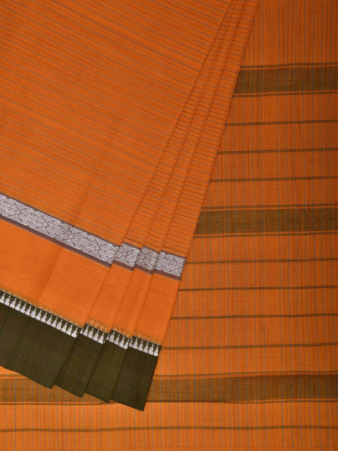 Orange and Green Narayanpet Cotton Handloom Saree with Big Border Design No Blouse np1415