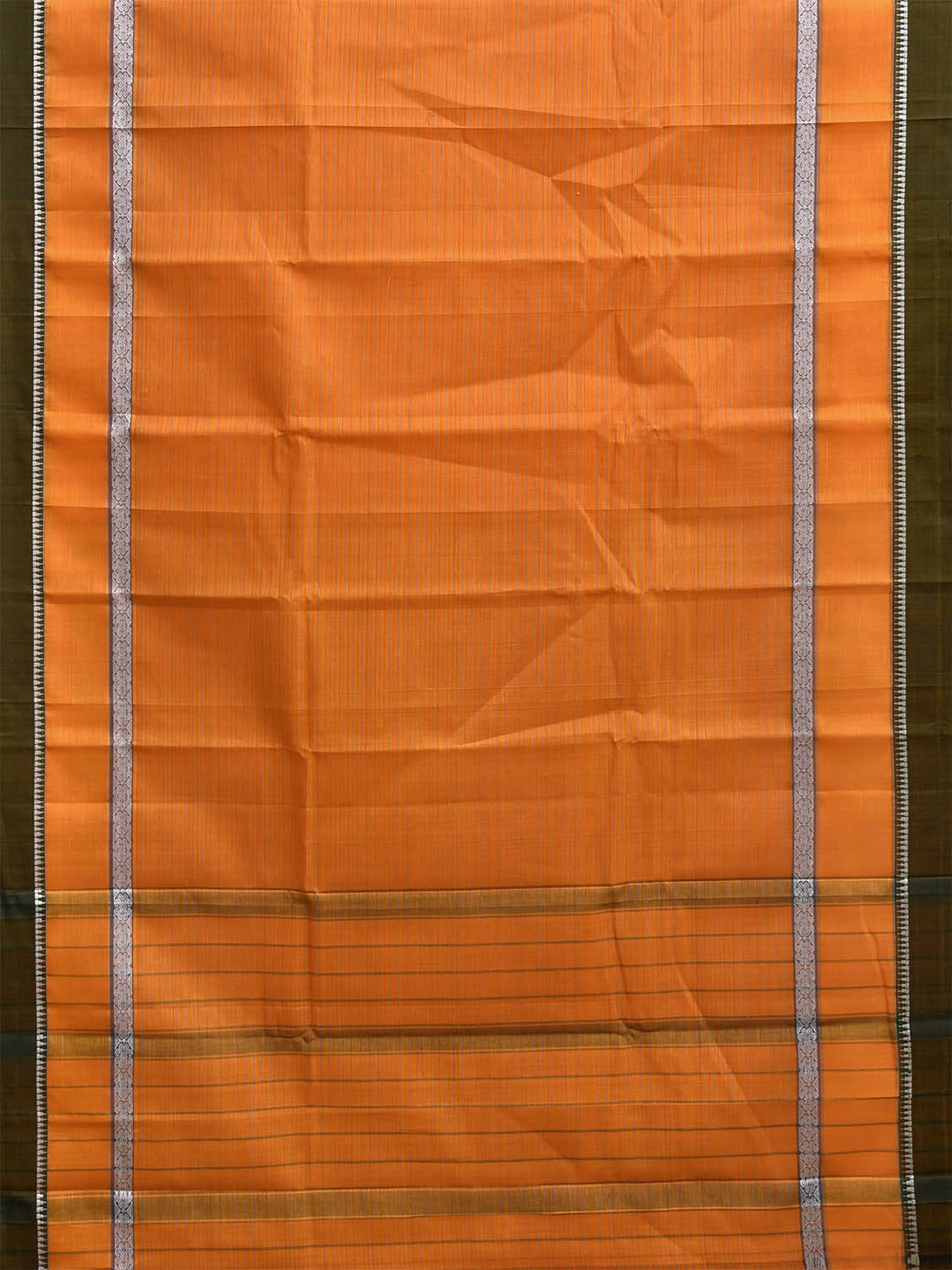 Orange and Green Narayanpet Cotton Handloom Saree with Big Border Design No Blouse np1415