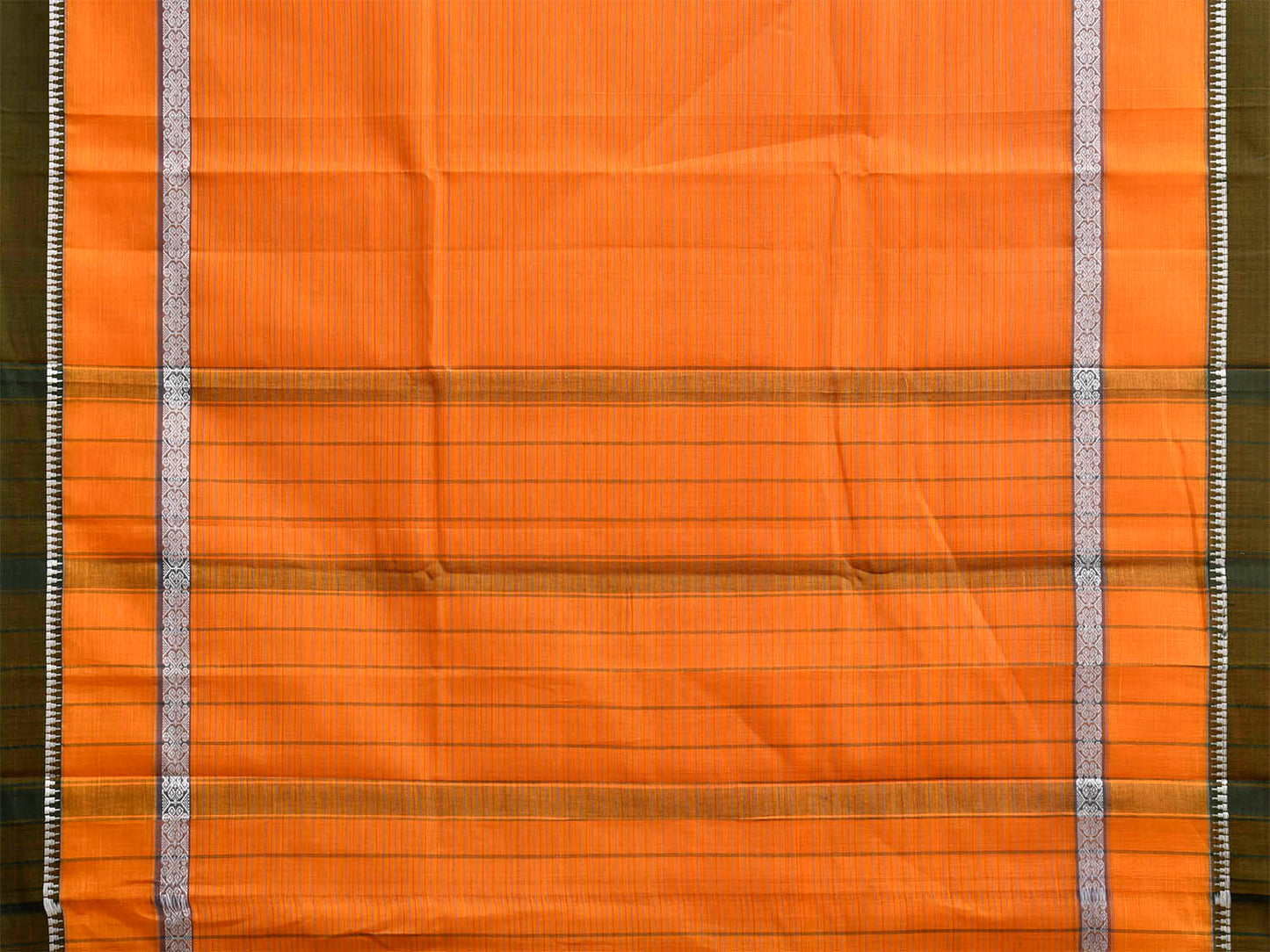 Orange and Green Narayanpet Cotton Handloom Saree with Big Border Design No Blouse np1415