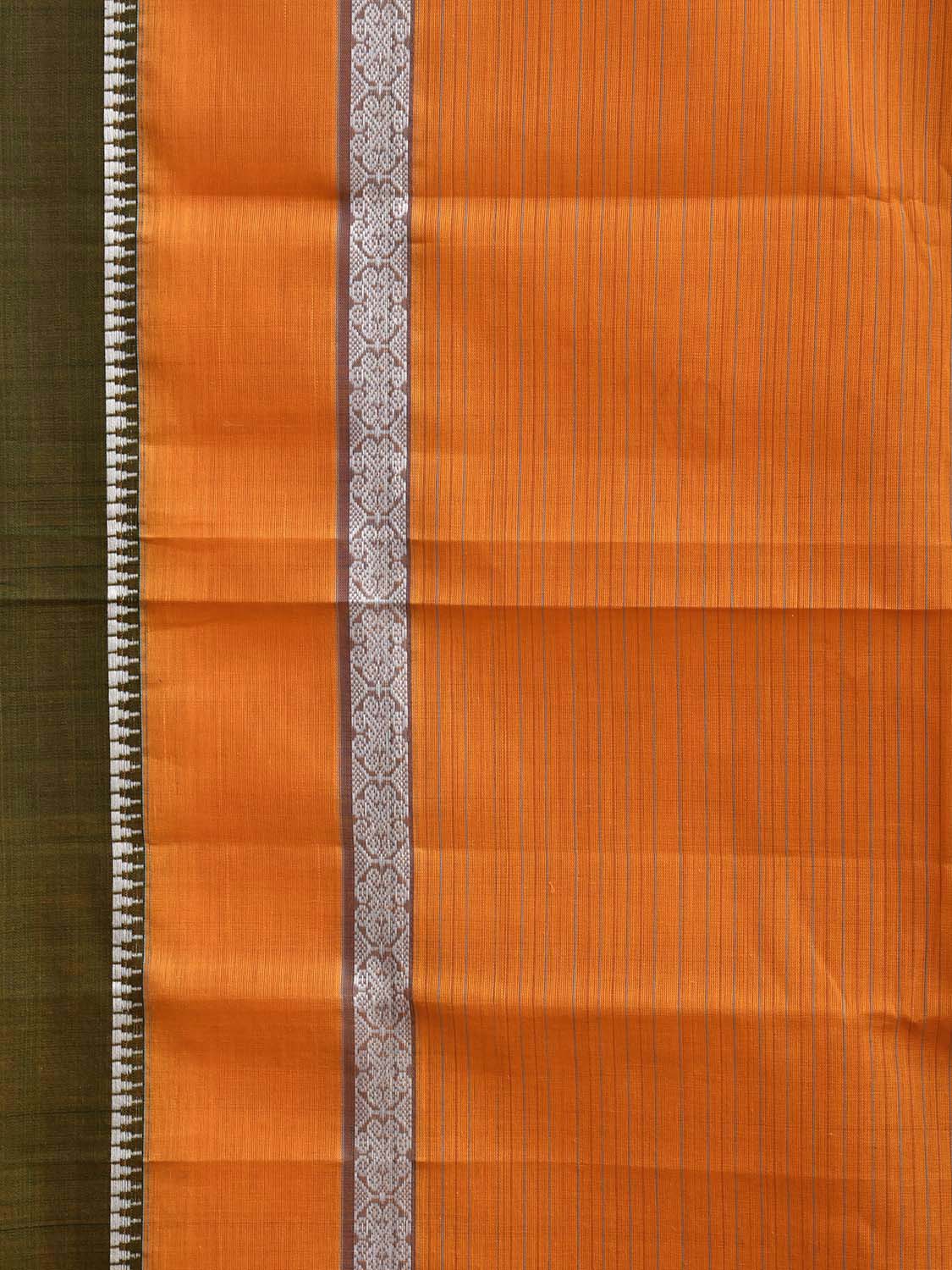 Orange and Green Narayanpet Cotton Handloom Saree with Big Border Design No Blouse np1415
