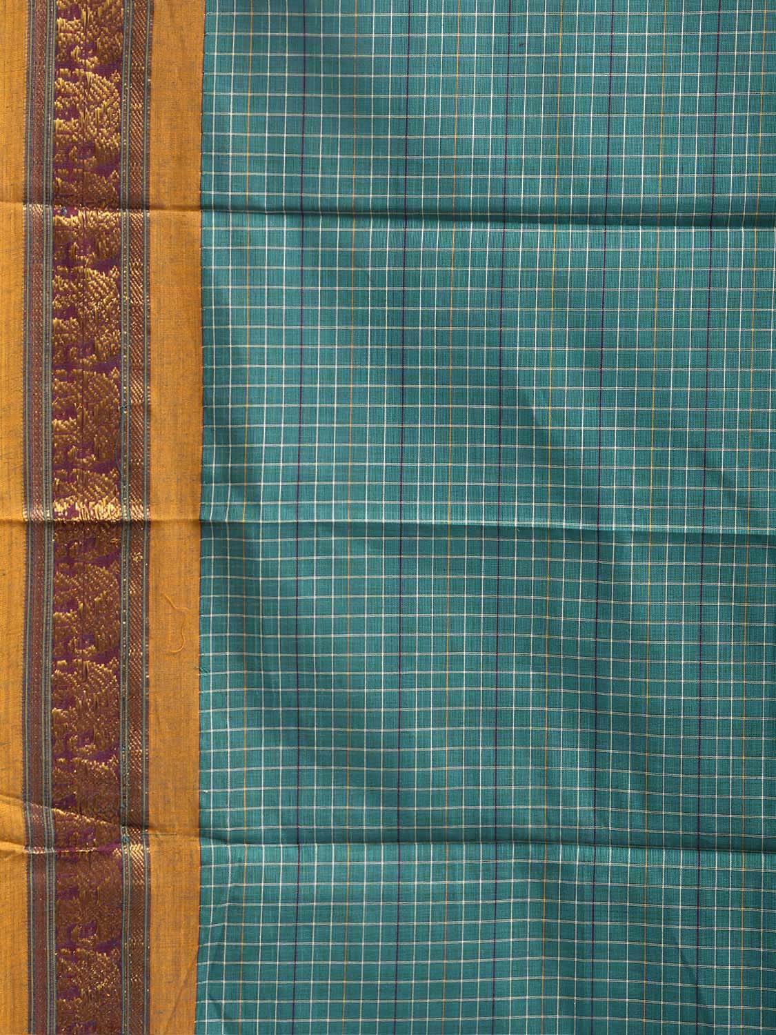 Turquoise and Yellow Narayanpet Cotton Handloom Saree with Checks Design No Blouse np1416