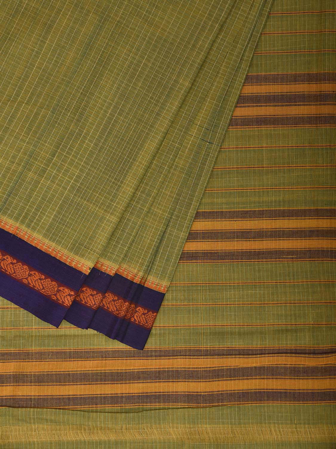 Light Green and Purple Narayanpet Cotton Handloom Saree with Checks Design No Blouse np1417