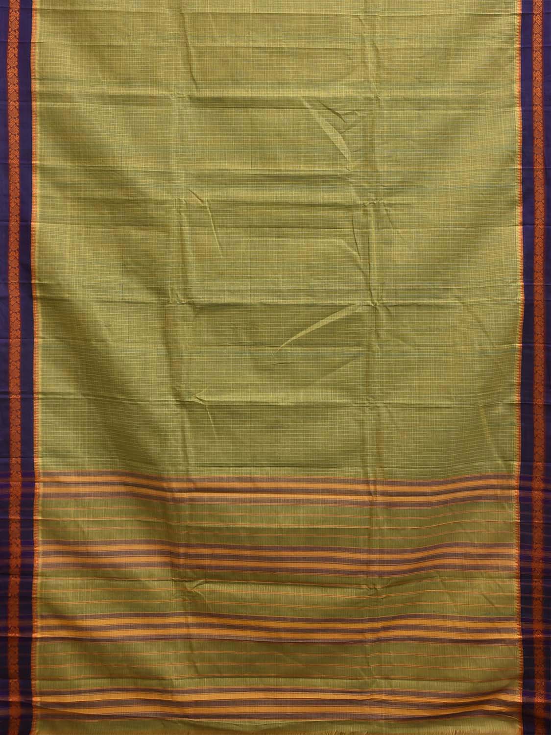 Light Green and Purple Narayanpet Cotton Handloom Saree with Checks Design No Blouse np1417