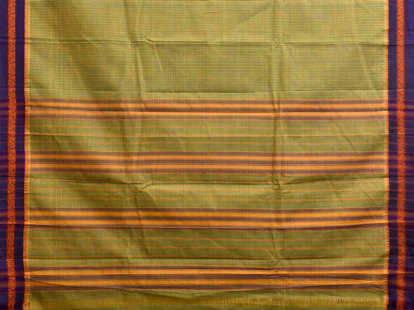 Light Green and Purple Narayanpet Cotton Handloom Saree with Checks Design No Blouse np1417