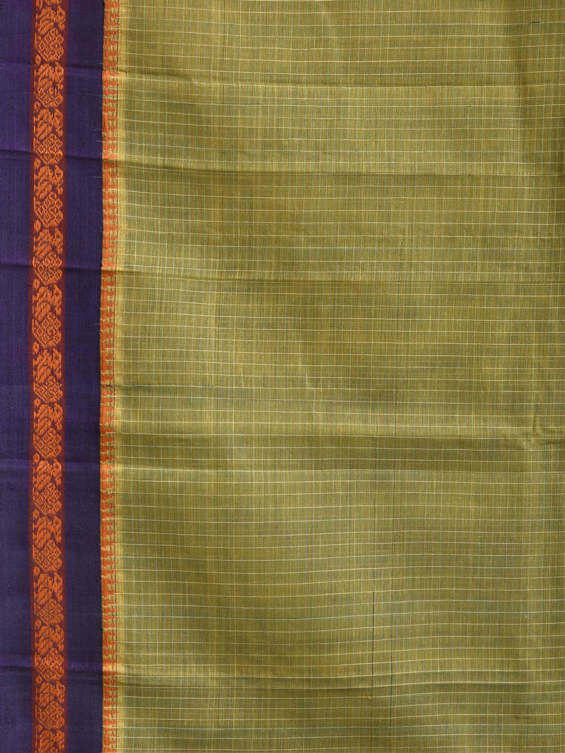 Light Green and Purple Narayanpet Cotton Handloom Saree with Checks Design No Blouse np1417