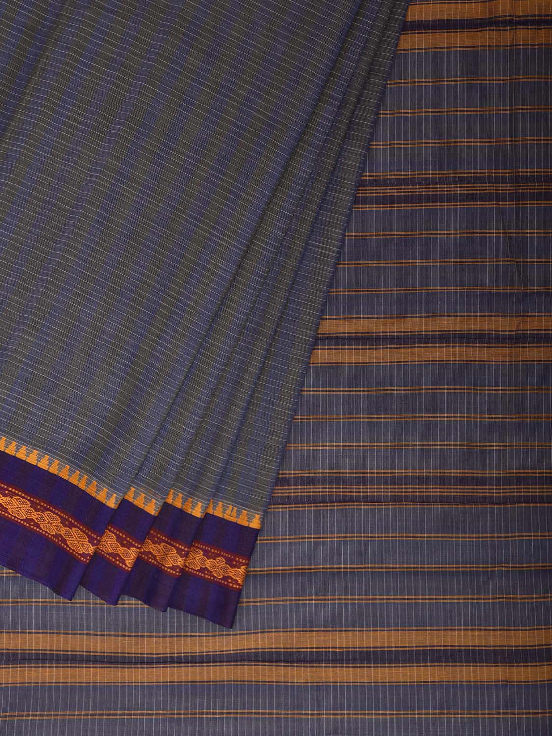 Grey and Purple Narayanpet Cotton Handloom Saree with Strips Design No Blouse np1418