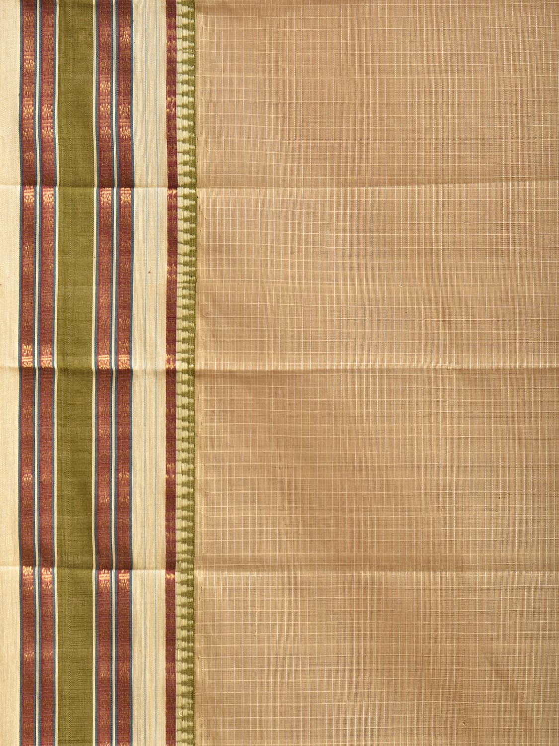 Cream and Olive Narayanpet Cotton Handloom Saree with Checks Design No Blouse np1421