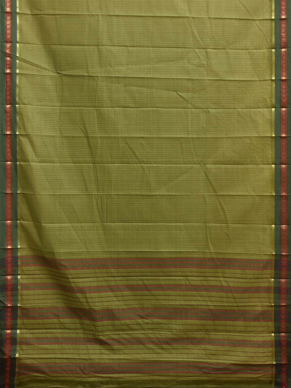 Green Narayanpet Cotton Handloom Saree with Checks Design No Blouse np1422