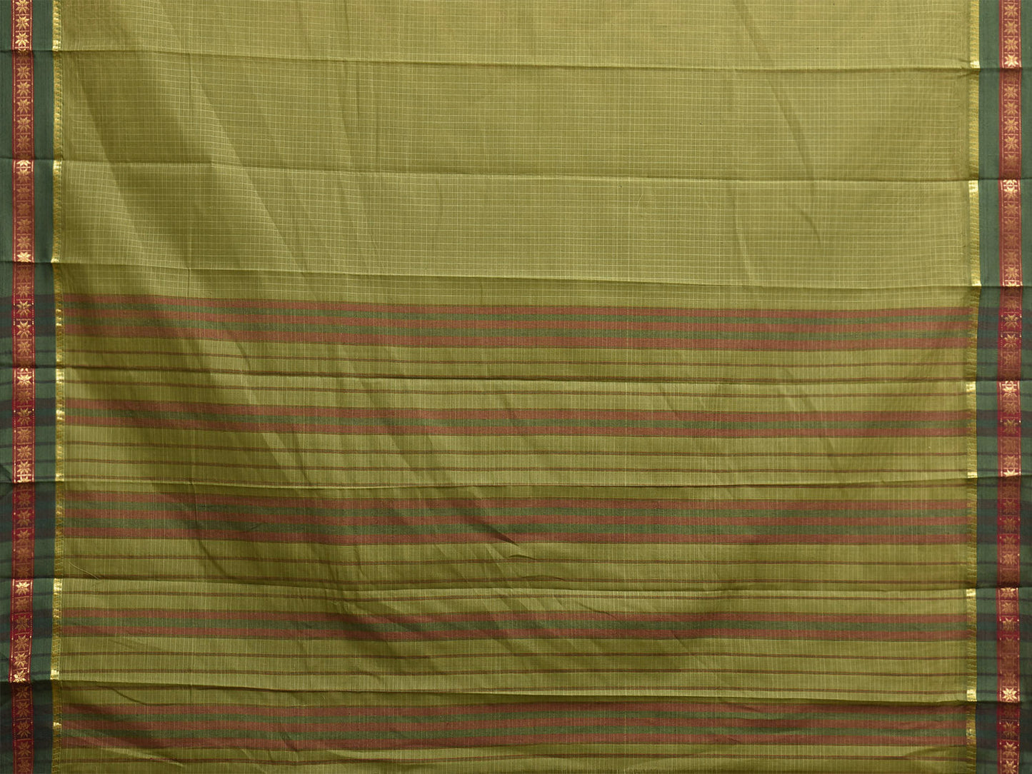 Green Narayanpet Cotton Handloom Saree with Checks Design No Blouse np1422