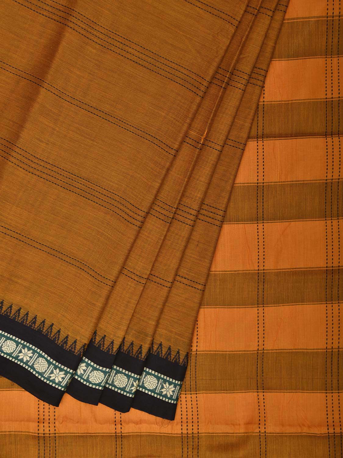 Mustard and Yellow Narayanpet Cotton Saree with Strips Body Design No Blouse np1424