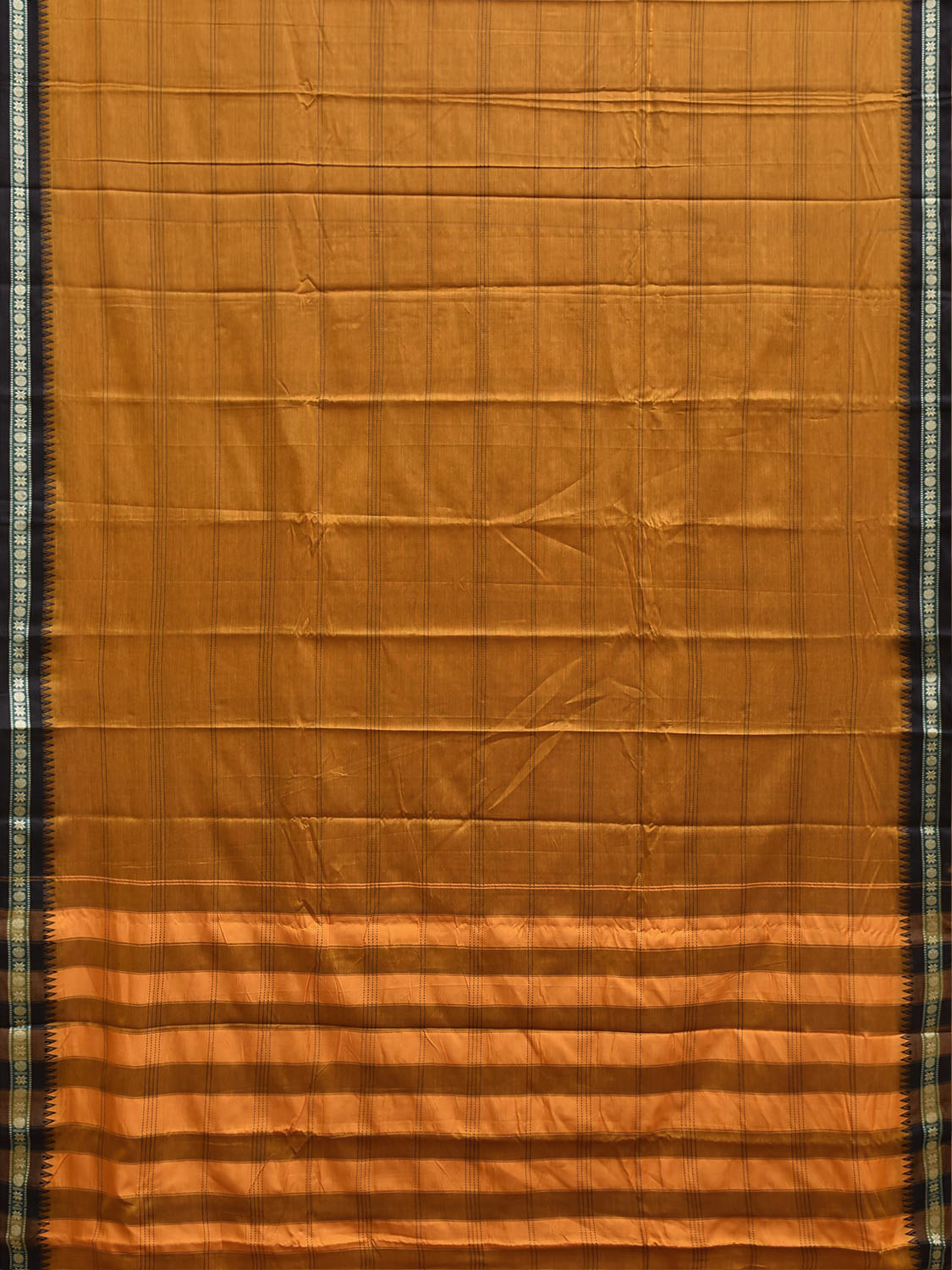 Mustard and Yellow Narayanpet Cotton Saree with Strips Body Design No Blouse np1424